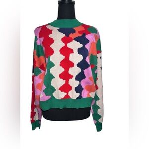 THML Daphne‎ Color Block Sweater NWT Size L Preppy Winter Football Bonefire